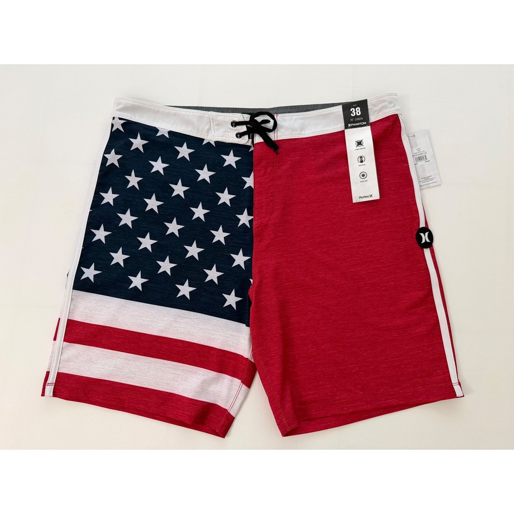 NWT Hurley Phantom Patriot 2 Mens Board Shorts SZ 38 American Flag Stars Stripes